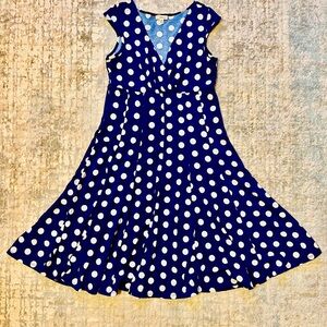 Polka Dot Women’s Dress - Navy Blue and White